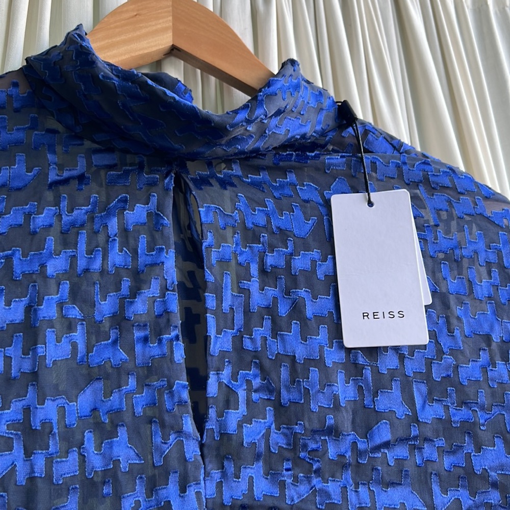 Reiss - silk blend - size 4 blue sheer statement blouse